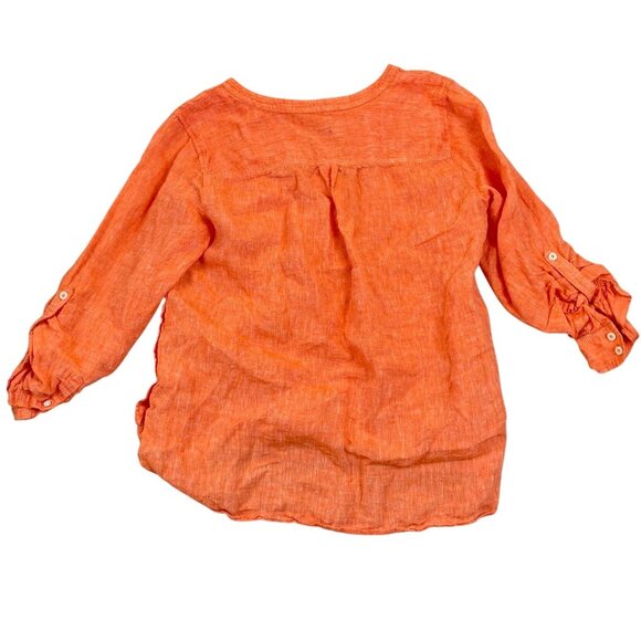 Talbots Woman's Top LP Petite Orange 100% Linen Long Sleeve Button Detail - Picture 2 of 9
